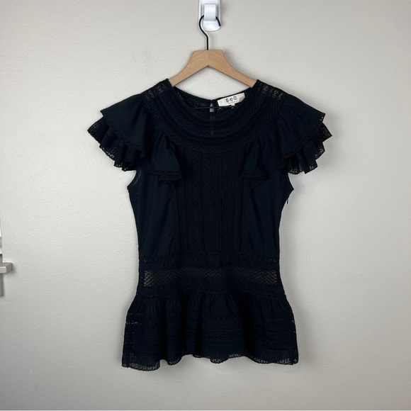SEA New York Black Lace Ruffle Top - Picture 2 of 6